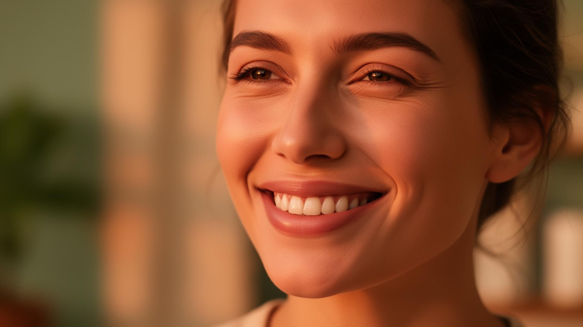 Sorriso radiante ao pôr do sol